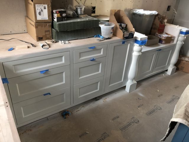 White base cabinets with drawers