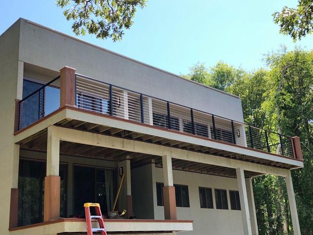 Second-story deck with cable railing