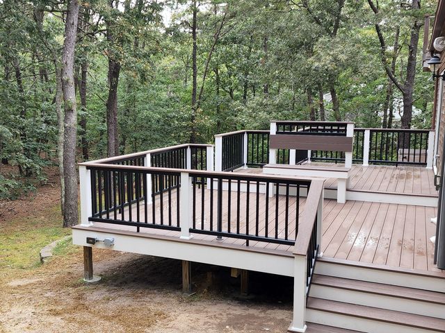 Deck and stairs seen from the yard