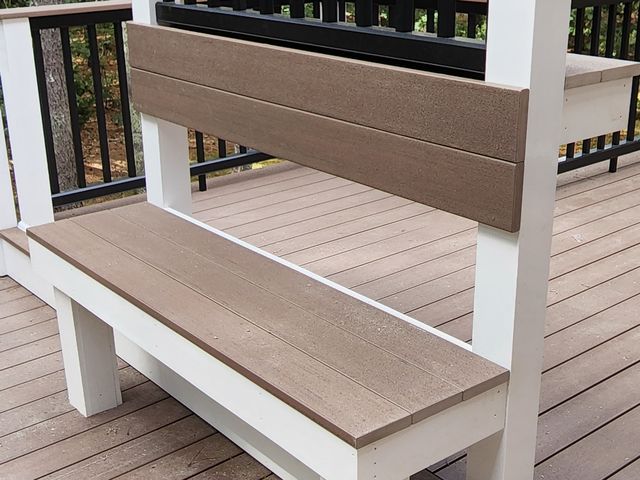 Close-up of the built-in deck bench