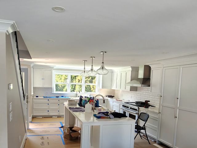 Kitchen and island during the remodel