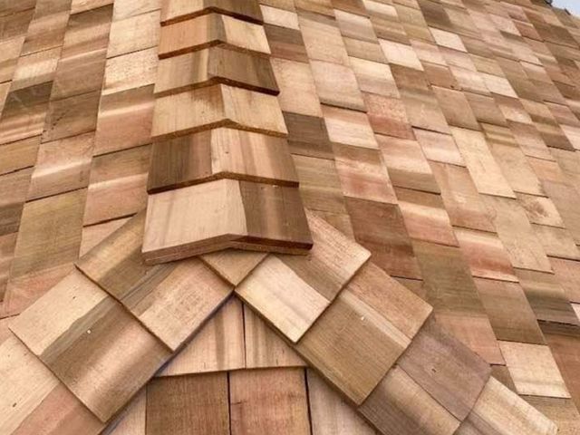 Wood shingle hip roof